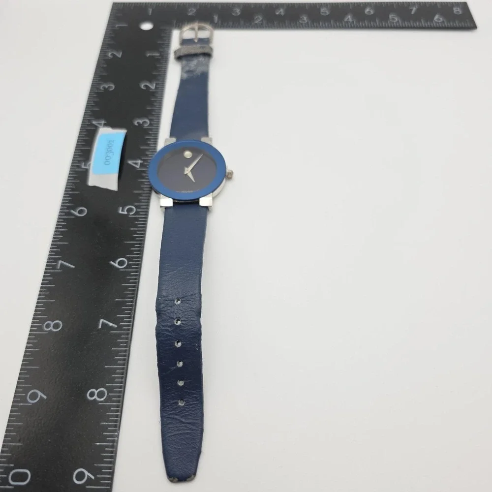 MOVADO Museum Ladies Watch Swiss Movement Blue Dial Navy Blue‎ Bezel New Battery